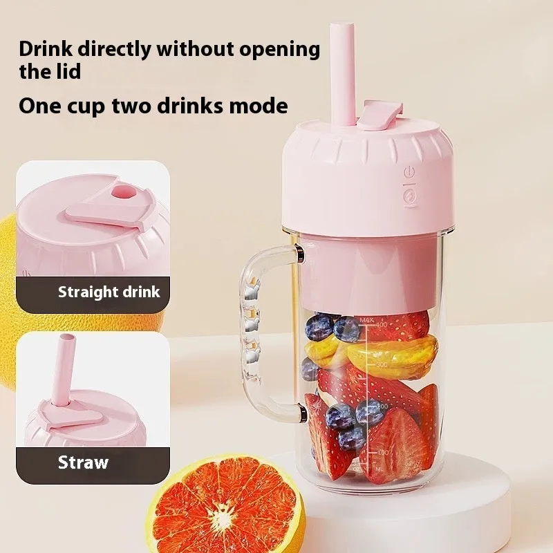 Portable USB juicer in cherry blossom pink or avocado green with multiple blade options