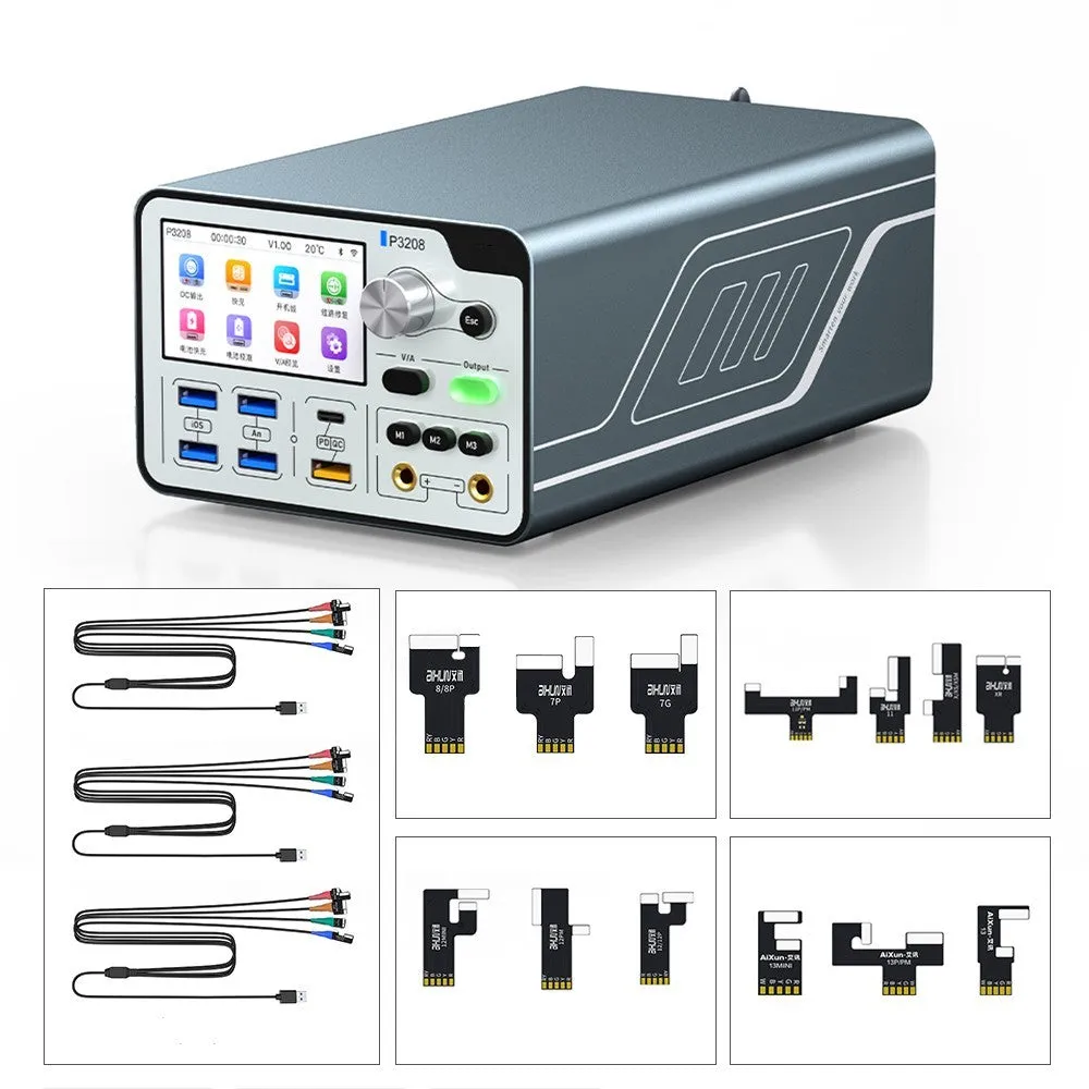 Front view of the 320W intelligent power supply meter with its 3-inch colour display and aluminium casing.