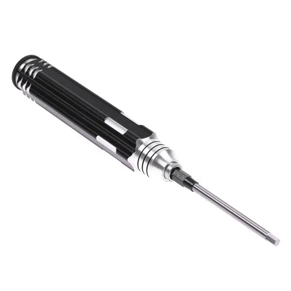 Four-in-one hexagon socket screwdriver set for aeromodelling with black aluminium handle and four bits