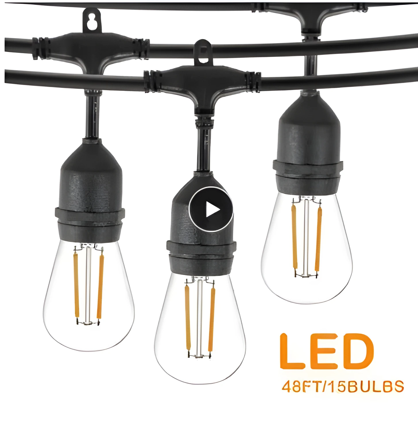 Black decorative light string on a reel showing EU plug, available in 15m or 5m lengths.