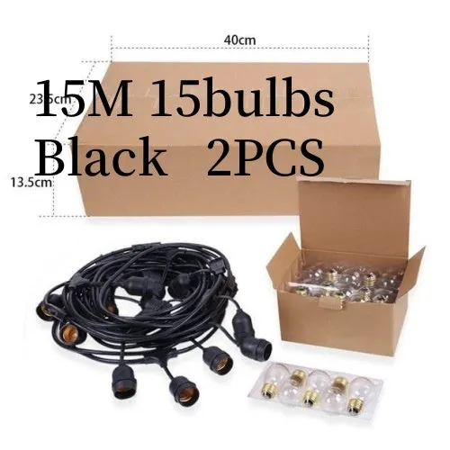 Black decorative light string on a reel showing EU plug, available in 15m or 5m lengths.