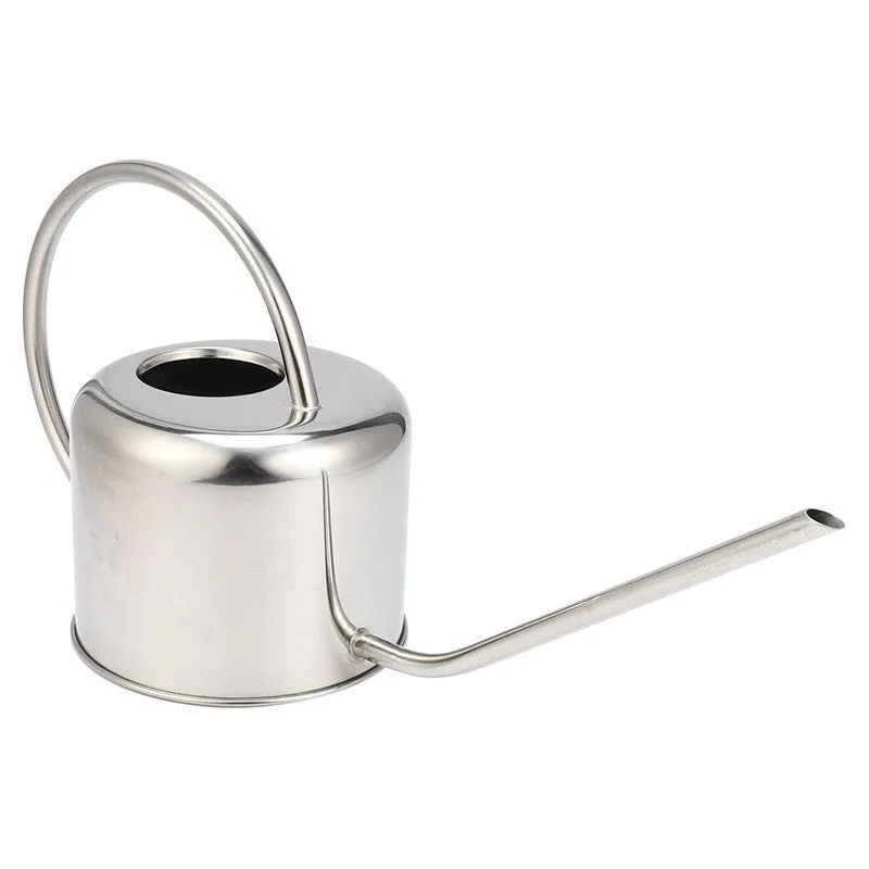 Stainless steel watering can with long spout, 2 litre capacity, shown in black finish.