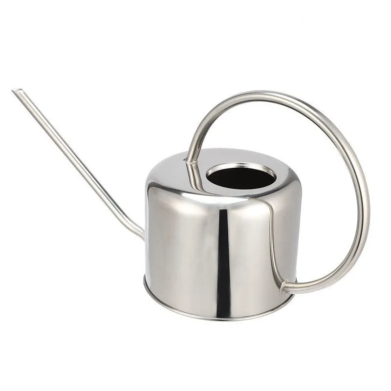 Stainless steel watering can with long spout, 2 litre capacity, shown in black finish.