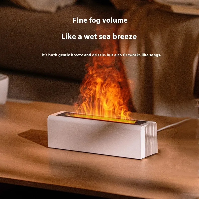 Square black or white USB aroma diffuser with colourful flame effect light and water tank