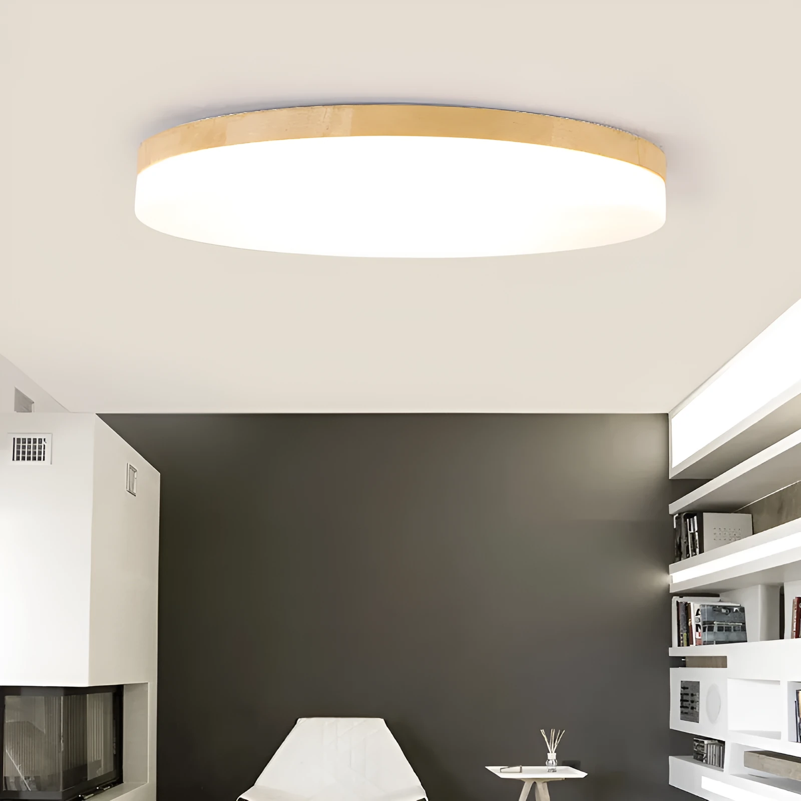 Japanese minimalist ceiling lamp with wood art body and acrylic shade in three size options