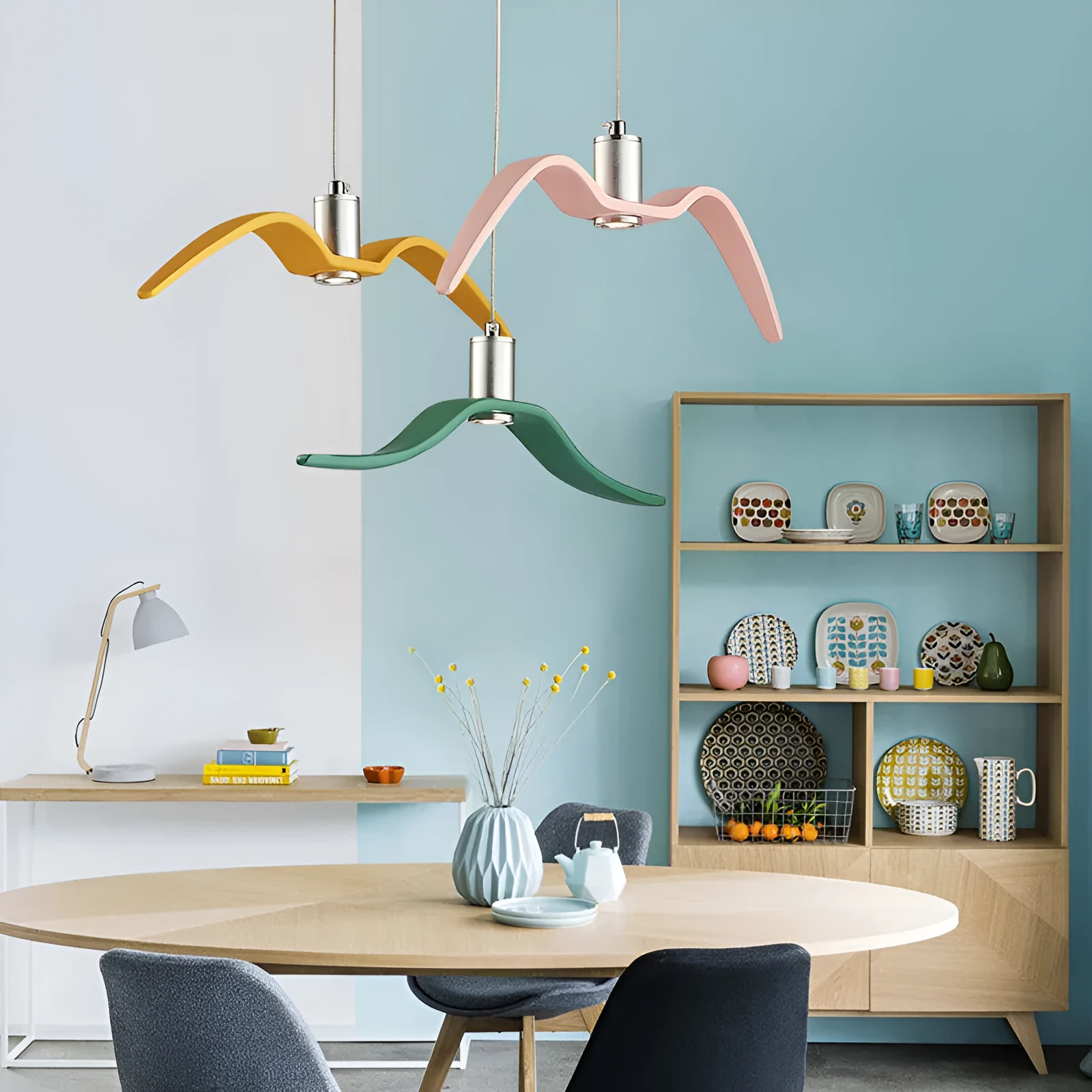 Nordic postmodern macaron style LED chandelier in available colour options