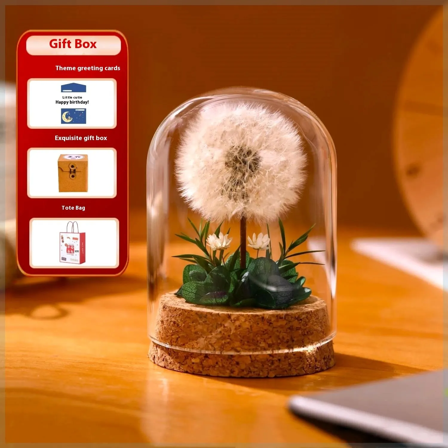 Dandelion-shaped glass night light ornament with gradient colour effects, 20cm diameter
