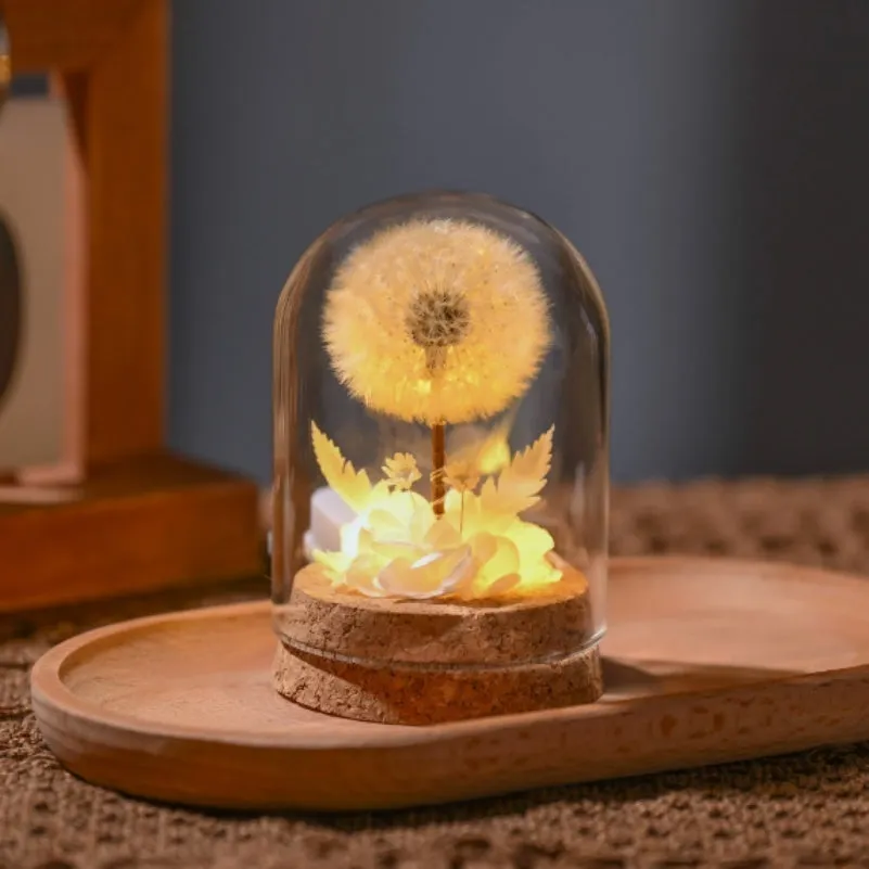 Dandelion-shaped glass night light ornament with gradient colour effects, 20cm diameter