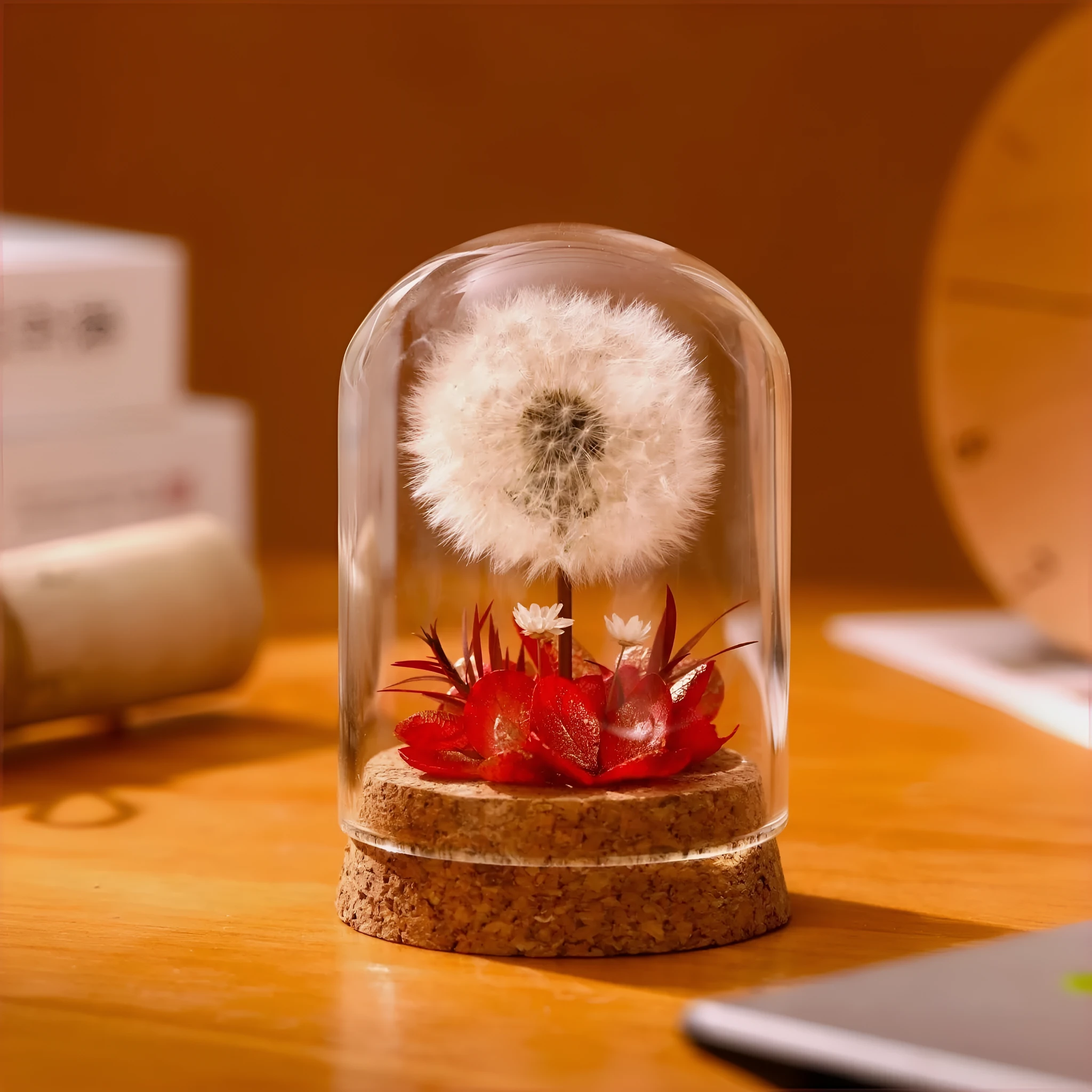 Dandelion-shaped glass night light ornament with gradient colour effects, 20cm diameter