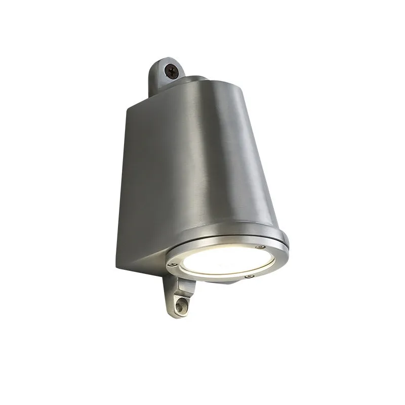 Industrial-style cast aluminum horseshoe wall lamp for outdoor use in sand black finish.