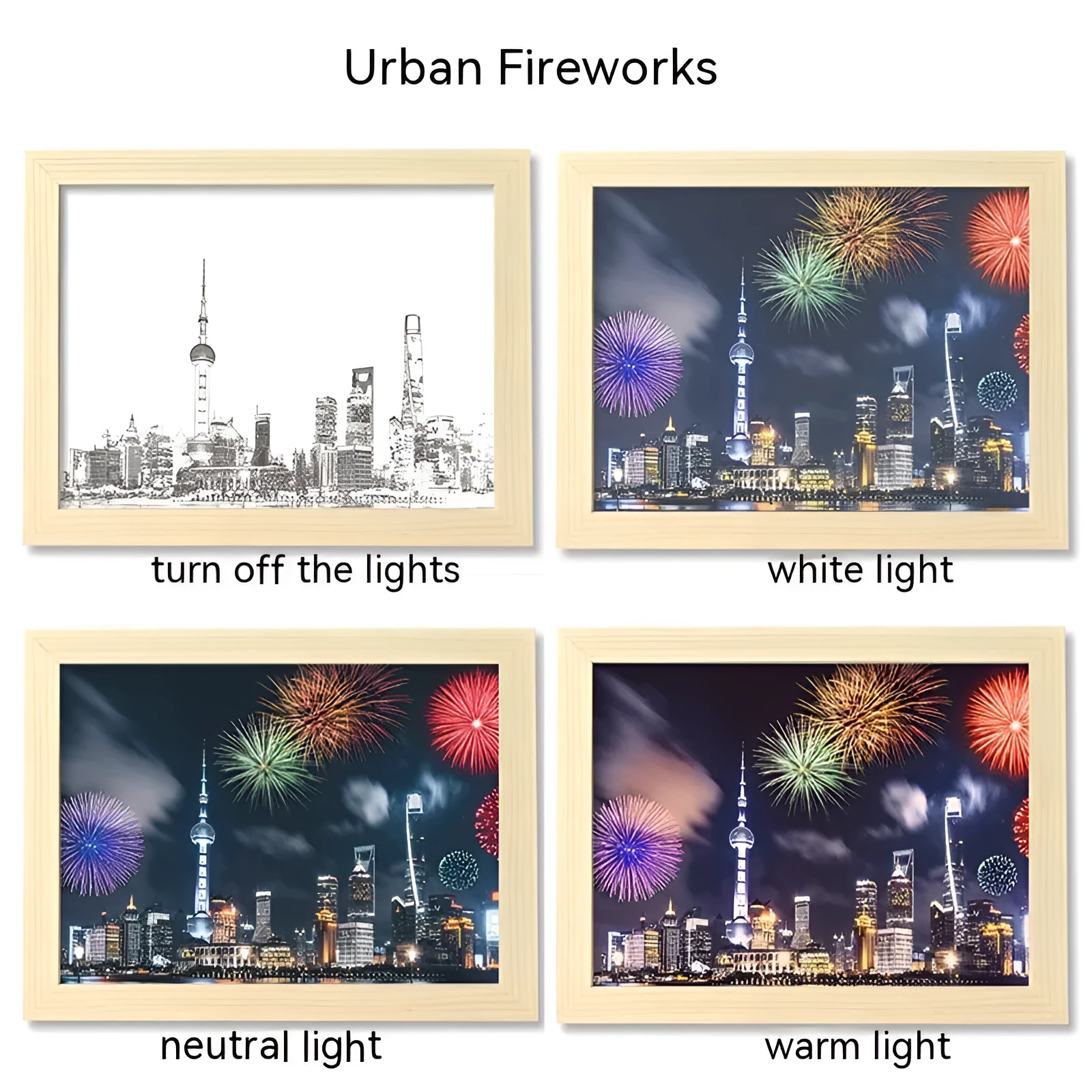 USB LED picture frame night lamp showing illuminated landscape artwork in modern plastic frame