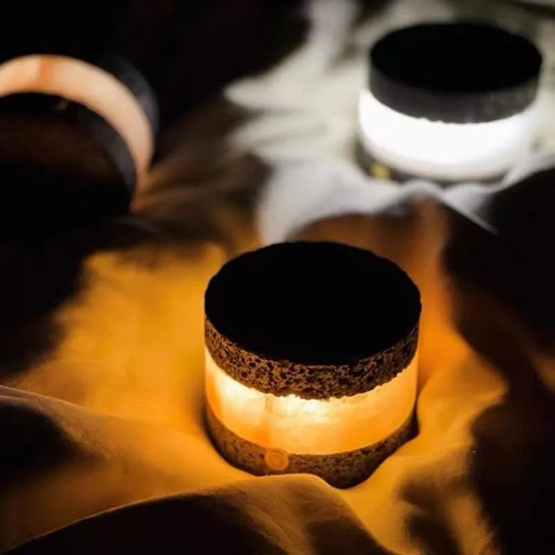 Volcanic rock USB rechargeable night lamp with essential oil diffuser and touch controls