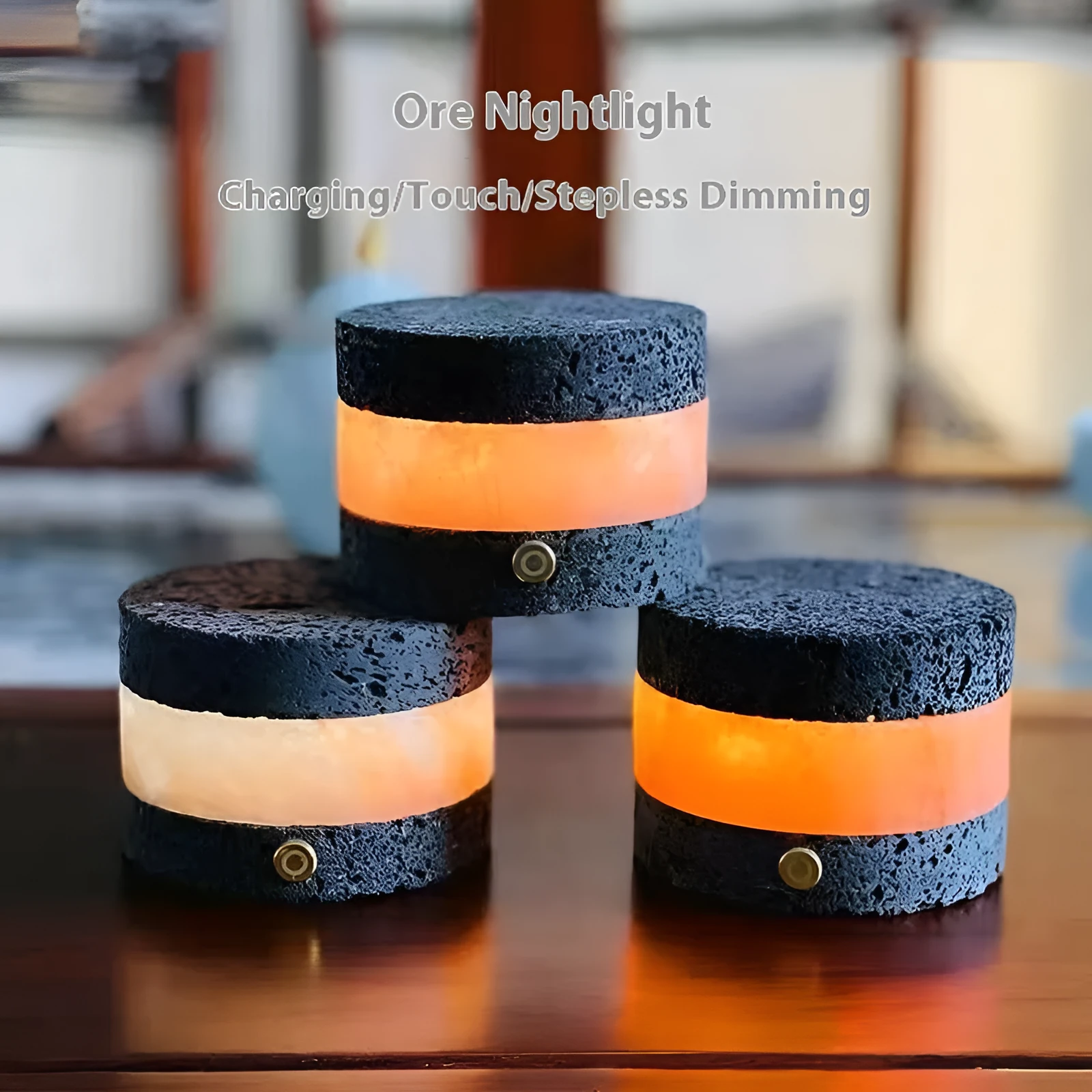 Volcanic rock USB rechargeable night lamp with essential oil diffuser and touch controls