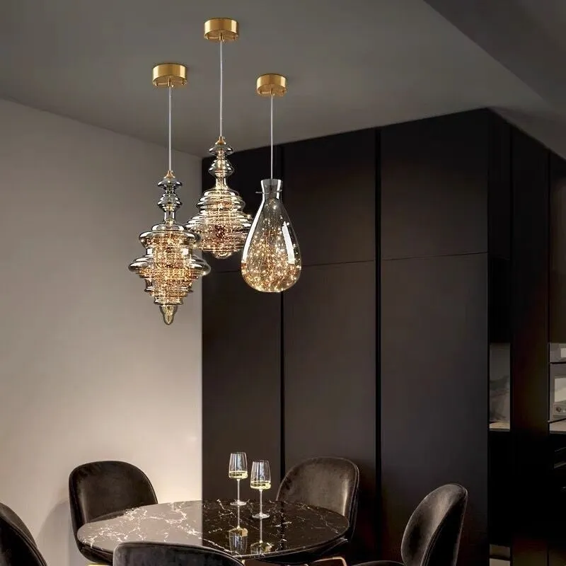 Modern glass chandelier droplight with adjustable height mechanism and LED lighting
