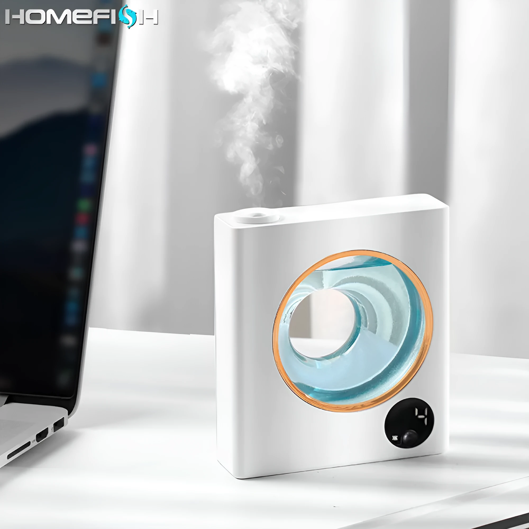 Small white wall-mounted automatic aromatherapy machine with USB charging port