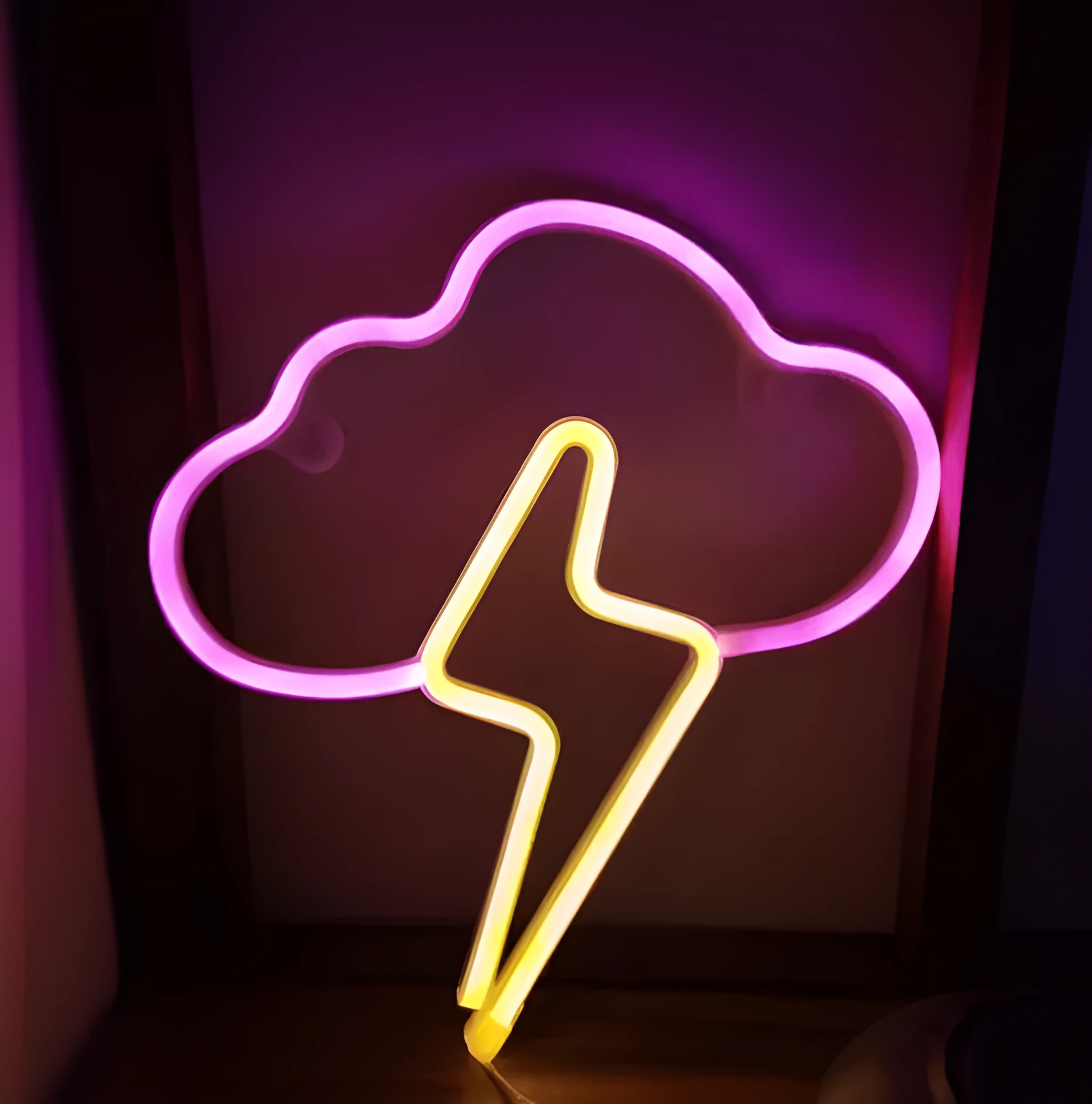 Blue cloud and lightning shaped USB-powered LED neon light for wall decoration