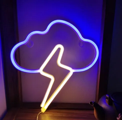 Blue cloud and lightning shaped USB-powered LED neon light for wall decoration