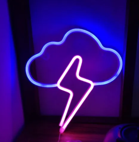 Blue cloud and lightning shaped USB-powered LED neon light for wall decoration