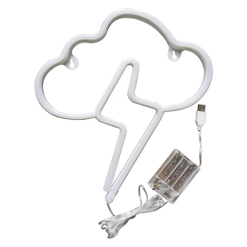 Blue cloud and lightning shaped USB-powered LED neon light for wall decoration