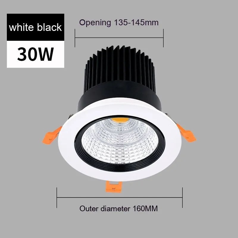 Modern recessed aluminium LED ceiling spotlight with three colour variable light settings.
