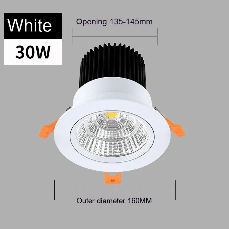 Modern recessed aluminium LED ceiling spotlight with three colour variable light settings.