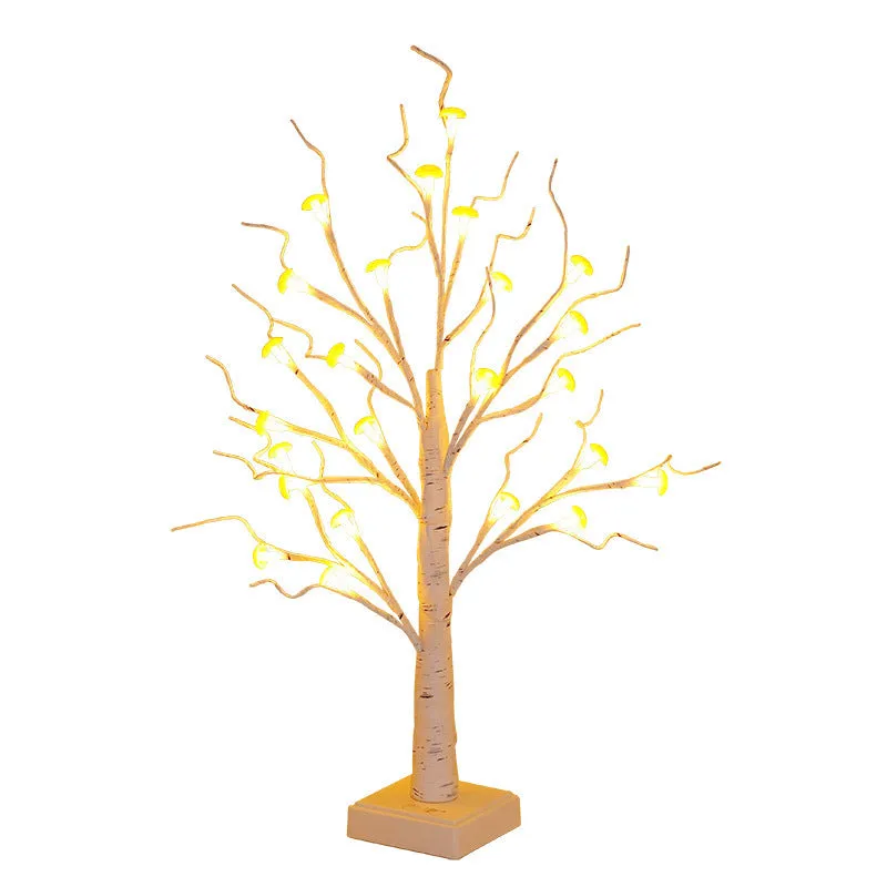 60cm tall white birch tree LED lamp with 24 small removable mushroom lights