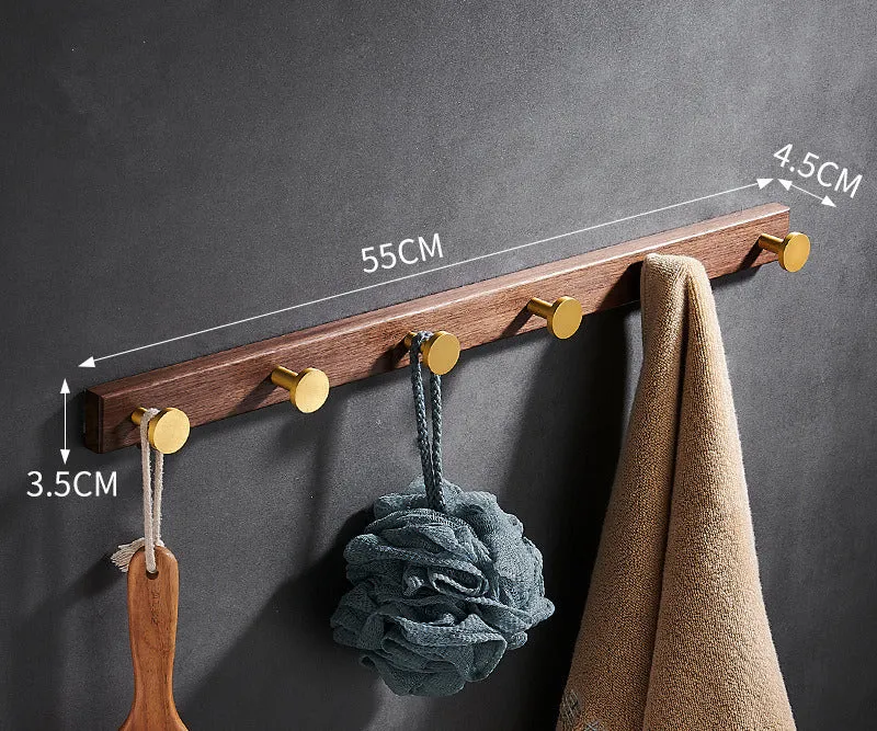 Black walnut bathroom clothes hooks with brass wire drawing aluminium construction on wall