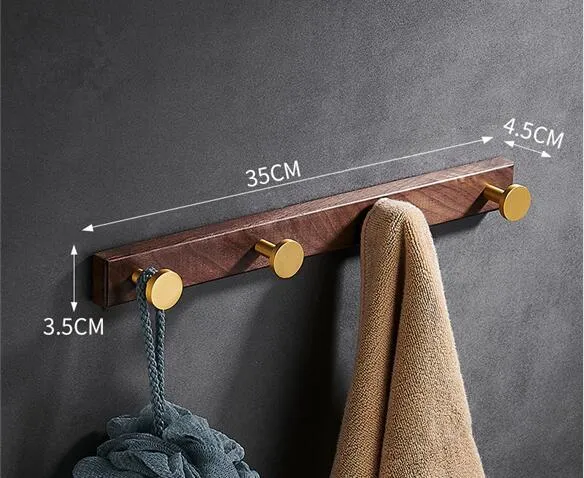 Black walnut bathroom clothes hooks with brass wire drawing aluminium construction on wall