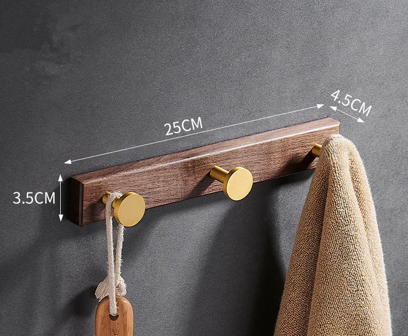 Black walnut bathroom clothes hooks with brass wire drawing aluminium construction on wall