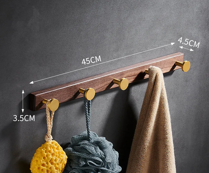 Black walnut bathroom clothes hooks with brass wire drawing aluminium construction on wall