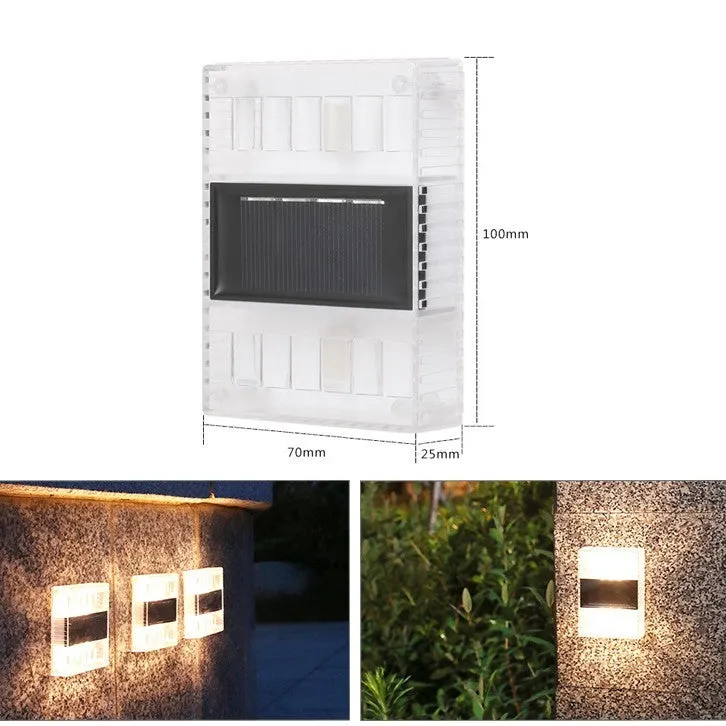 Solar-powered outdoor garden wall light in plastic or stainless steel with LED illumination