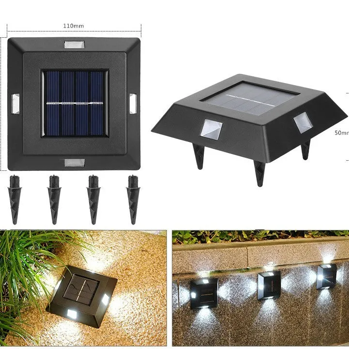 Solar-powered outdoor garden wall light in plastic or stainless steel with LED illumination