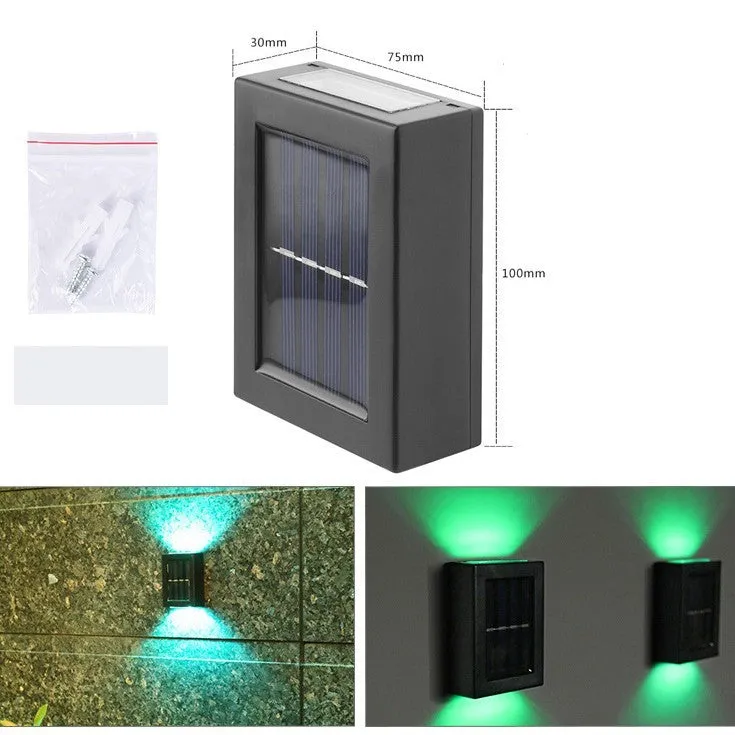 Solar-powered outdoor garden wall light in plastic or stainless steel with LED illumination