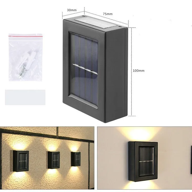 Solar-powered outdoor garden wall light in plastic or stainless steel with LED illumination