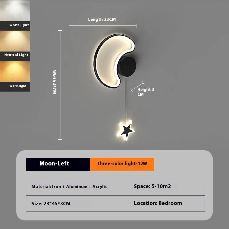 White left-facing cloud children's bedside wall lamp with a three-colour LED light on a bedroom wall.