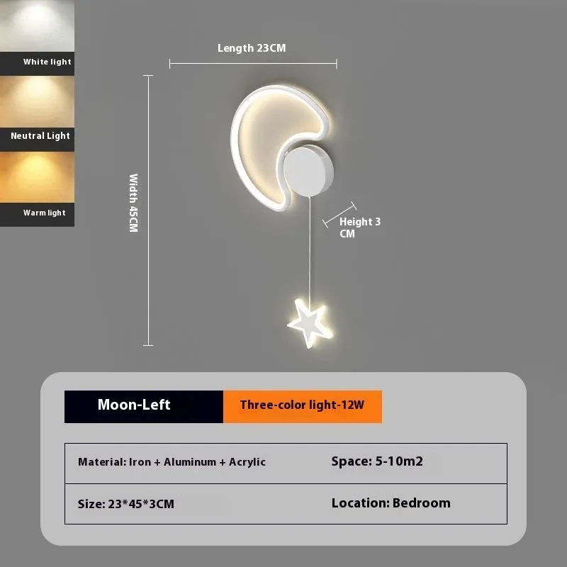 White left-facing cloud children's bedside wall lamp with a three-colour LED light on a bedroom wall.