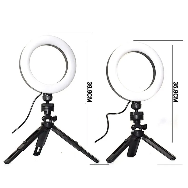 Black desktop mobile streaming bracket with adjustable colour fill light on tripod stand