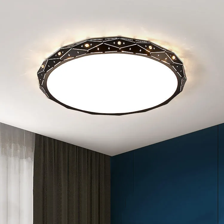 Round black and white LED ceiling light with iron frame in multiple sizes from 30cm to 60cm diameter