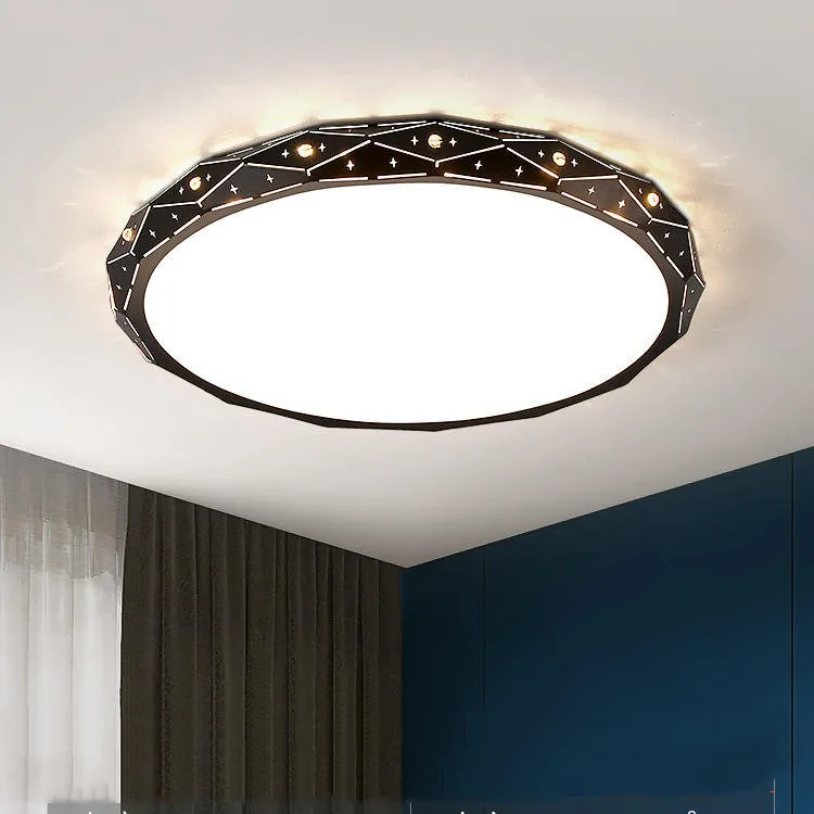 Round black and white LED ceiling light with iron frame in multiple sizes from 30cm to 60cm diameter