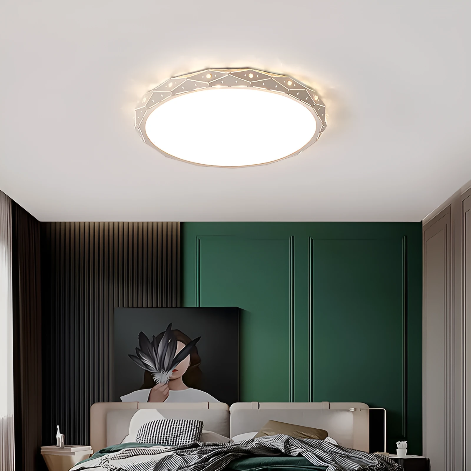 Round black and white LED ceiling light with iron frame in multiple sizes from 30cm to 60cm diameter