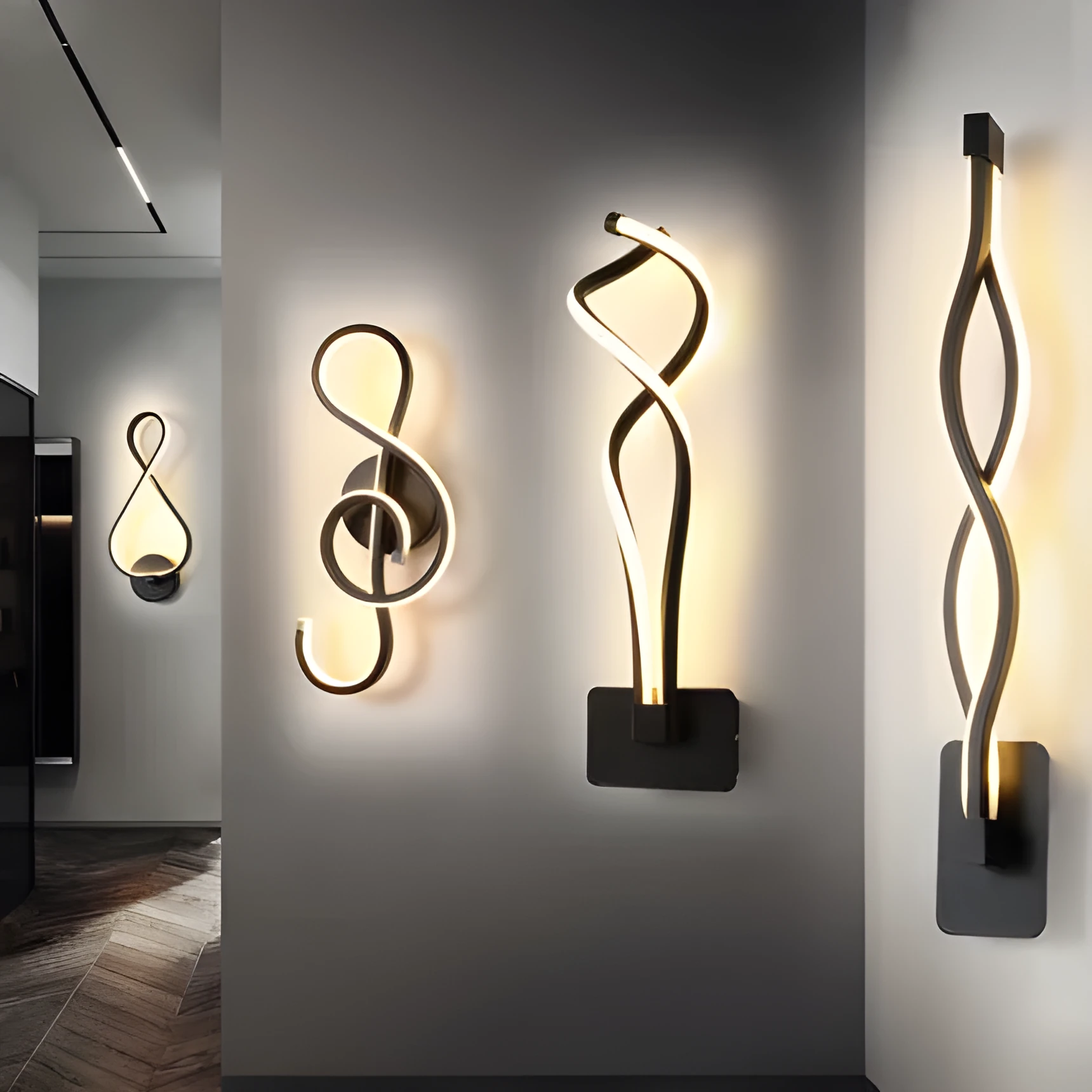 Nordic minimalist LED wall lamp with silicone shade in black finish mounted beside bed