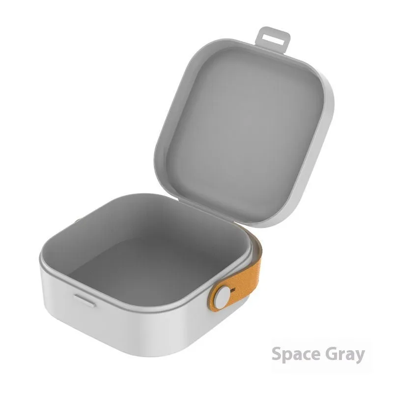 Medium solid-colour polypropylene storage box with lid for cables and headphones.