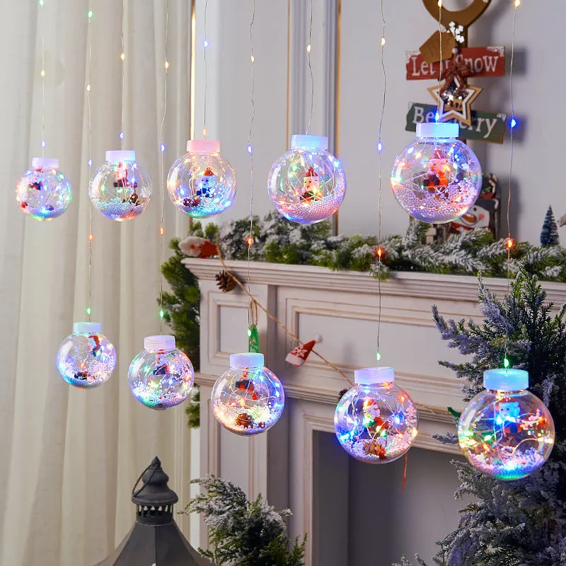 10-piece LED Christmas curtain light string with fairy, snowman and wishing ball decorations for windows