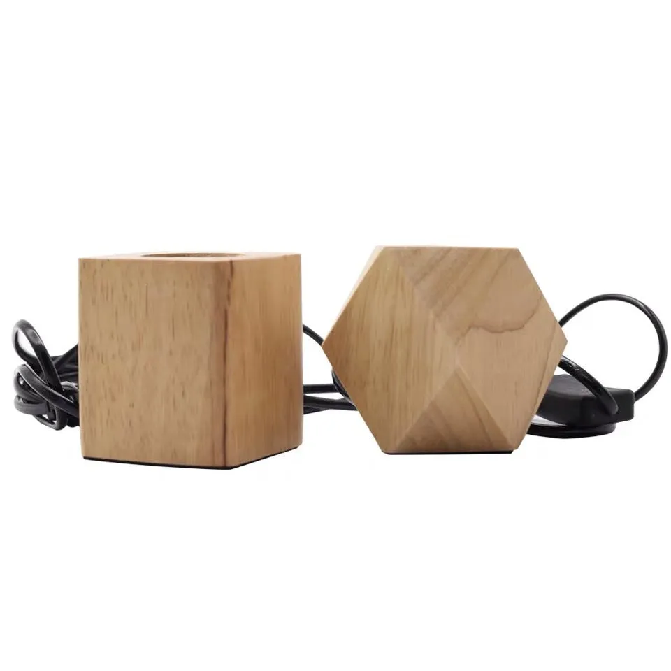 Retro wood lamp holder in square and diamond shapes with hanging wire