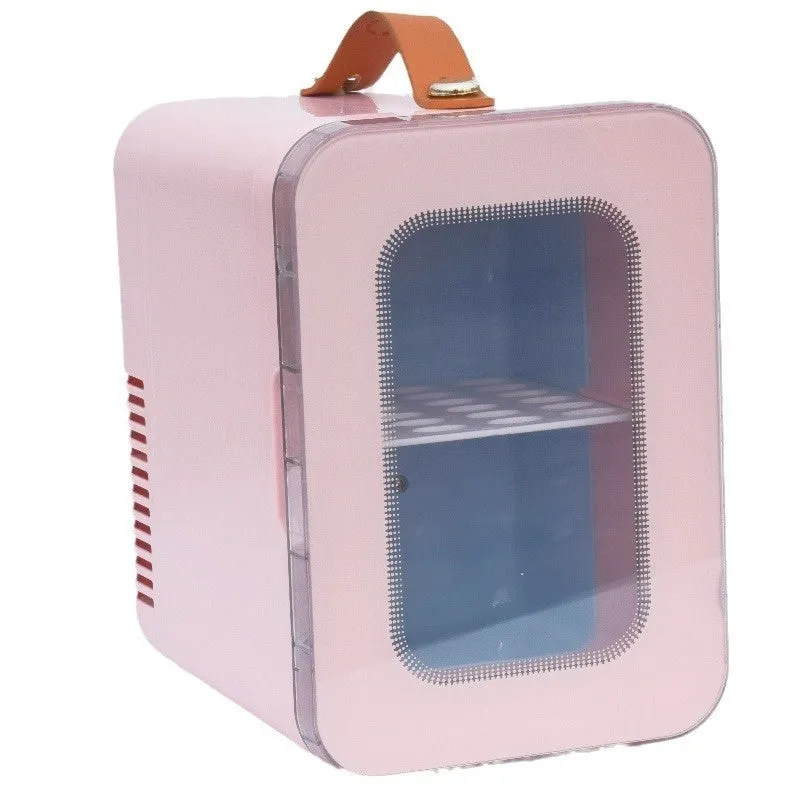 Beauty mini refrigerator with transparent door in pink, black, or white colours for car and home use