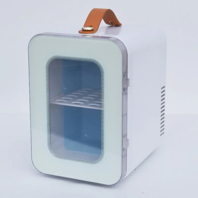 Beauty mini refrigerator with transparent door in pink, black, or white colours for car and home use