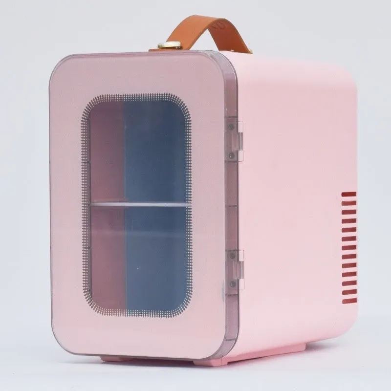 Beauty mini refrigerator with transparent door in pink, black, or white colours for car and home use
