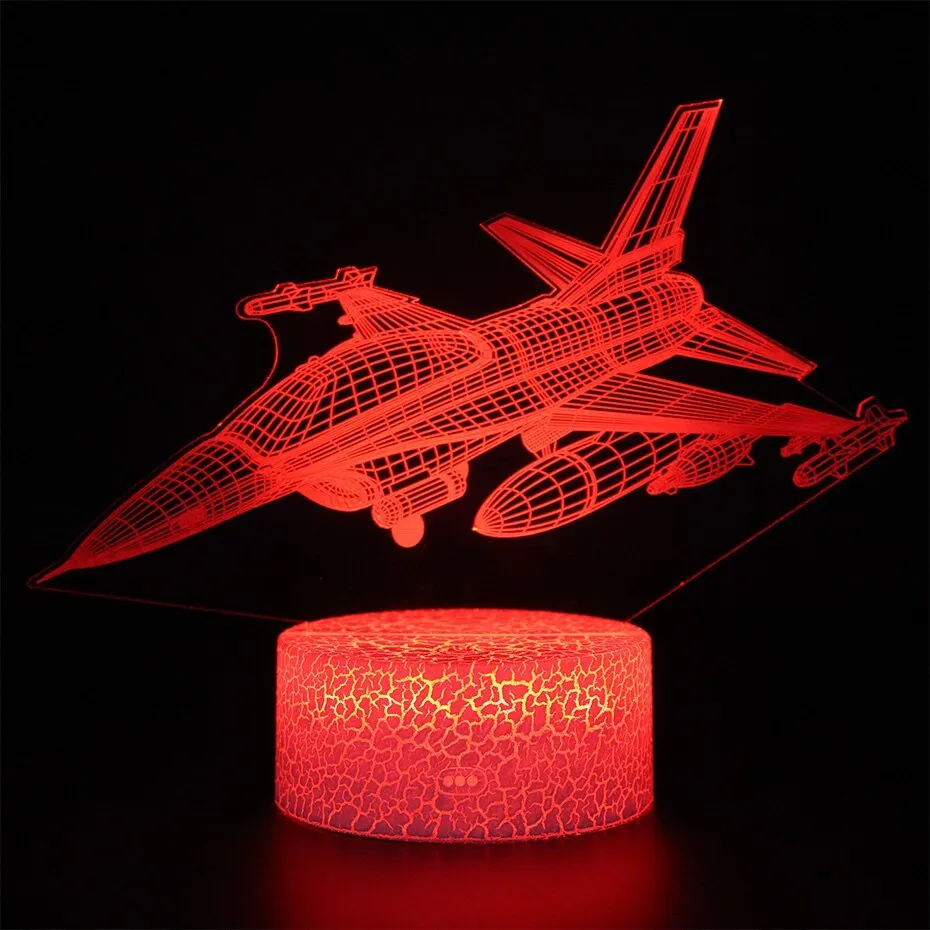 Cartoon aeroplane-shaped night light with acrylic shade and touch switch.