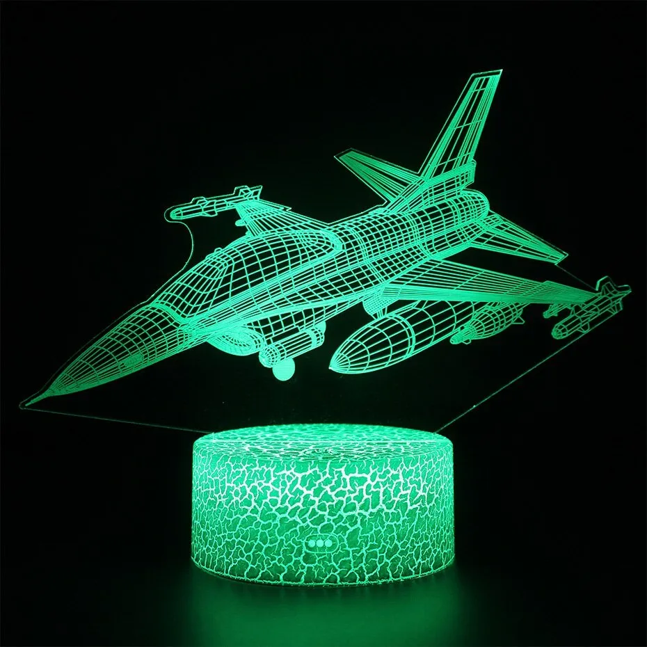 Cartoon aeroplane-shaped night light with acrylic shade and touch switch.