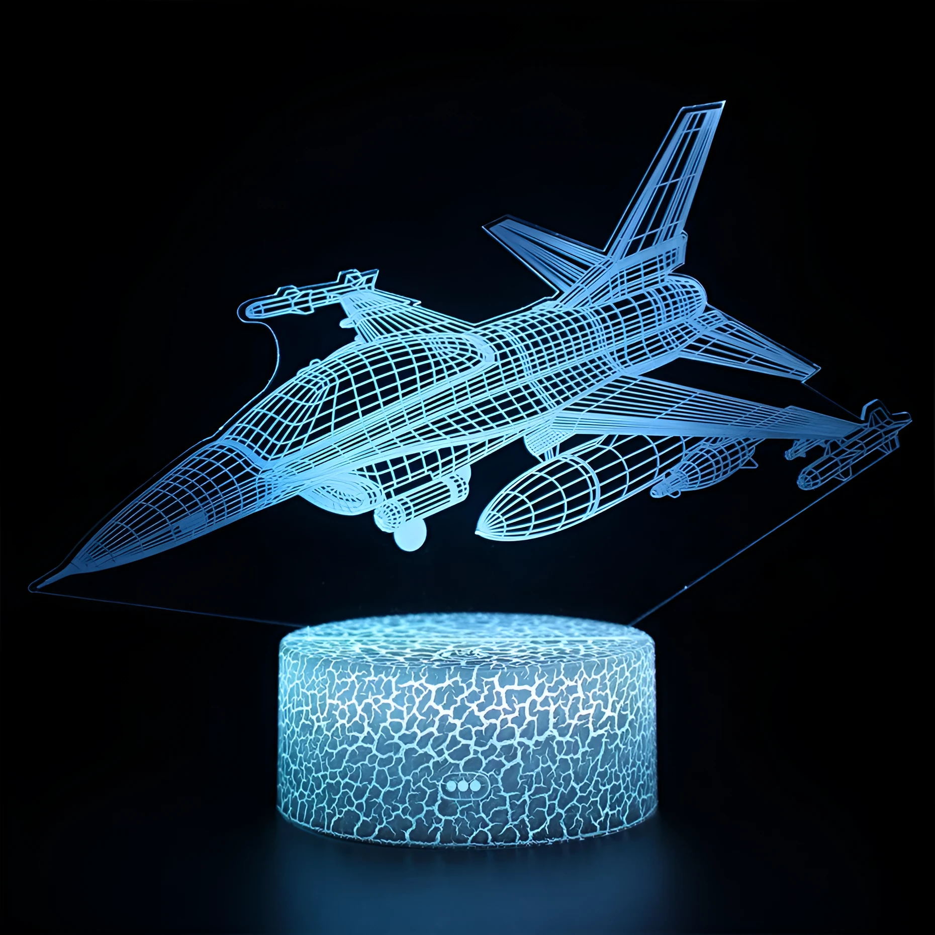 Cartoon aeroplane-shaped night light with acrylic shade and touch switch.